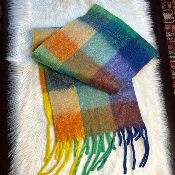 Multi Color Fuzzy Plaid Blanket Scarf - Picture 2 of 5